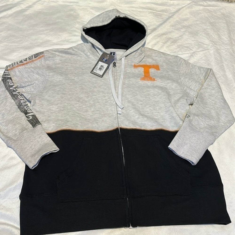 NEW Tennessee Volunteers Power T Logo Fleece Zip Up Hoodie Grey Black